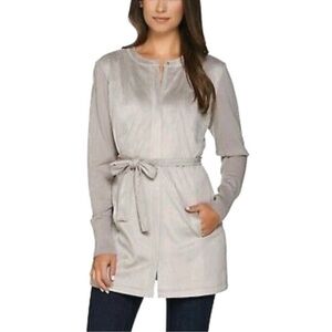 H by Halston gray faux suede knit sleeve jacket Size 16